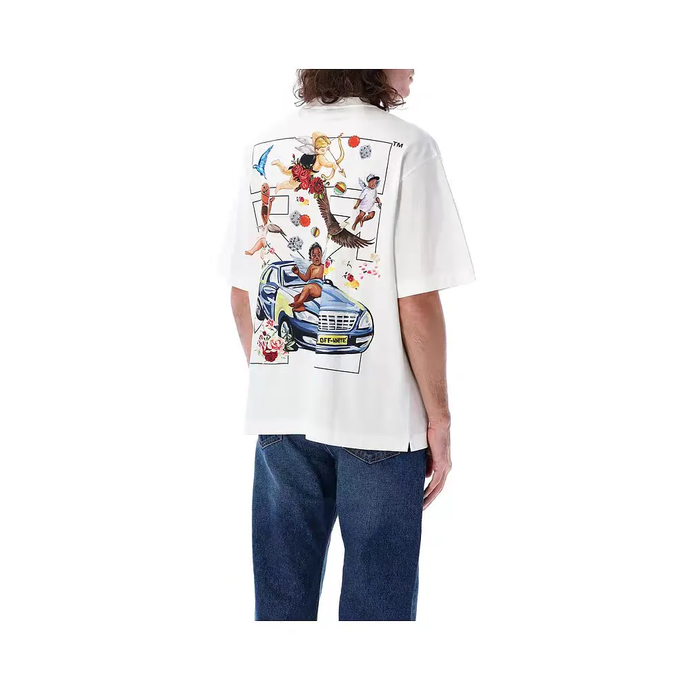 🎀Hot model pictures🎀Top tested version OFF-WHI* 25SS new printed short-sleeved, loose fit, same style as male and female couple stars American designer Virgil Abloh single-handedly founded the luxury street brand Off-White based on the pop culture of the younger generation. Walking between street culture and high-end fashion, contemporary elements are used to interpret youth culture, and fine workmanship is used to interpret trendy clothing. Photos, paintings and eye-catching graphic printing are all sources of inspiration for the designer. 32 counts of 260g double yarn pure cotton fabric, the printing uses Kornit digital direct injection technology, and the picture is clear. The white glue base ensures the firmness of the printing, and machine washing is stress-free - 1:1 original mold opening, ZP development, perfectly restored to the original version, produced by a large factory, not produced by a small factory on the market, fine wiring, top-notch craftsmanship, welcome to compare - A full set of customized accessories for collar labels, hang tags, and wash water labels - Exclusive logo packaging - No matter age, body shape or gender, it is very suitable for both men and women. All details are real photos, buy with confidence. Color: black, white gray Size: S-XL P;120